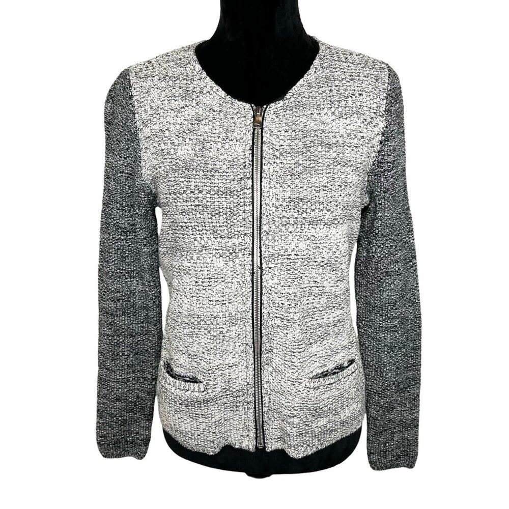 Talbots Full-Zip Leather Trim Cardigan Jacket Size Small